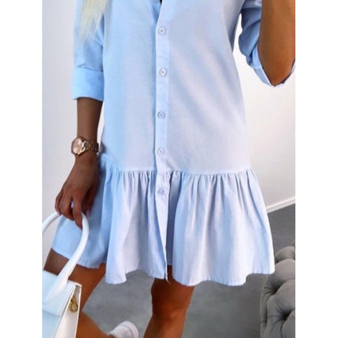 Ladies elegant loose light blue shirt dress