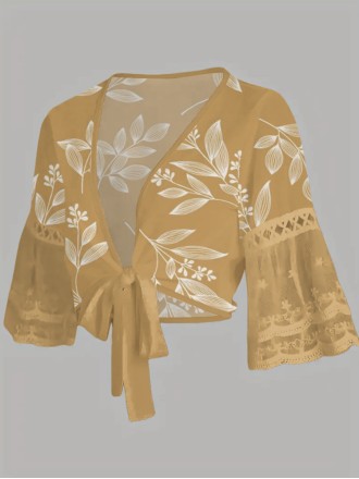 Leaf print lace cardigan