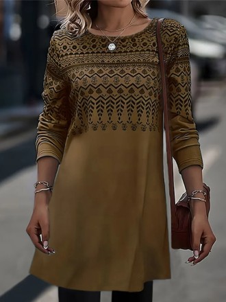 Leisure round neck ethnic dress