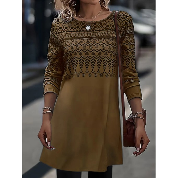 Leisure round neck ethnic dress