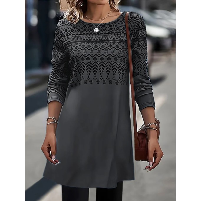 Leisure round neck ethnic dress