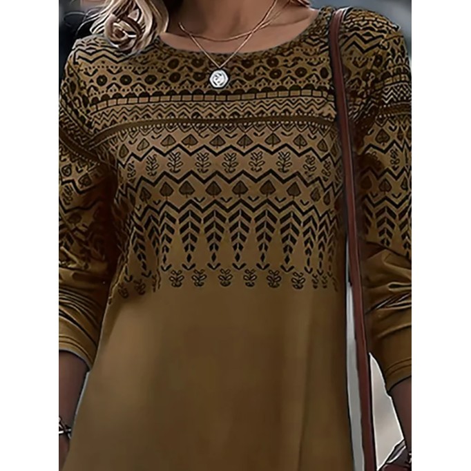 Leisure round neck ethnic dress