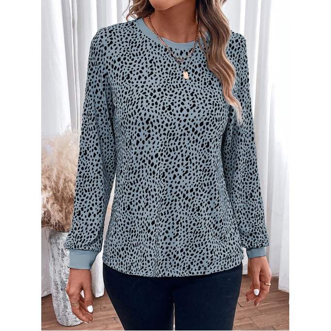 LEOPARD ROUND NECK SHIFT CASUAL BLOUSE TOP