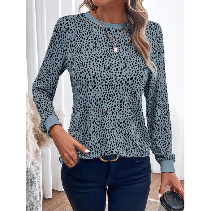 LEOPARD ROUND NECK SHIFT CASUAL BLOUSE TOP