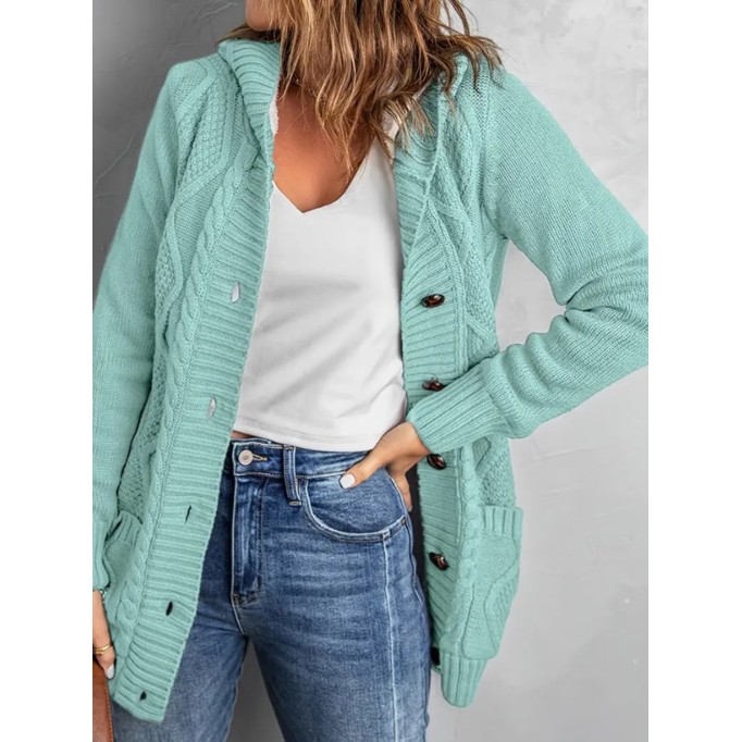 Light green fleece hooded sweater cardigan