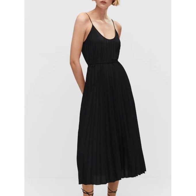 Long dress with waistband pleated waist for women