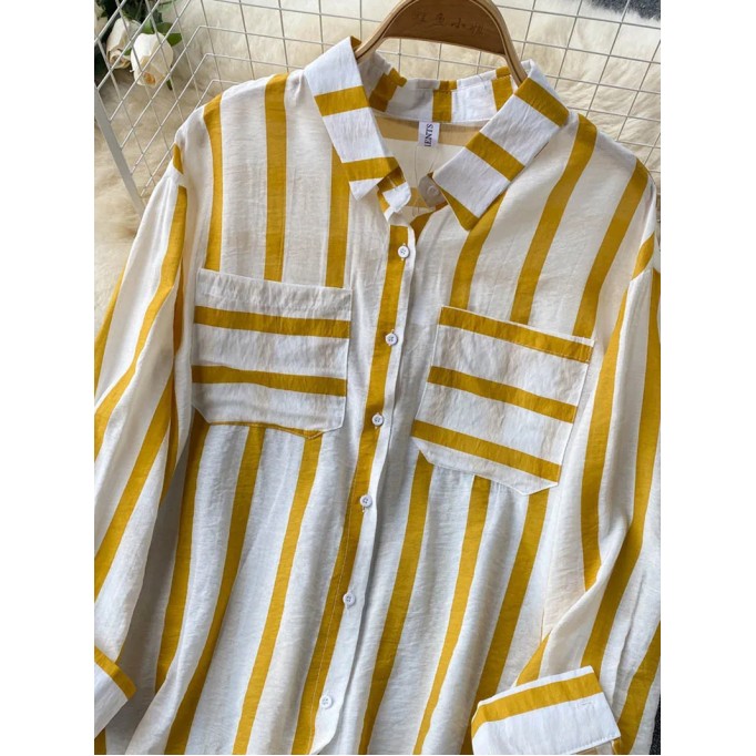 Long loose vertical striped  shirt jacket