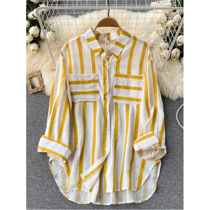 Long loose vertical striped  shirt jacket