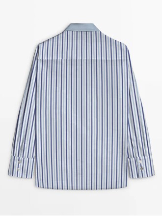 Long sleeve striped shirt with lapel for women