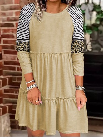 Loose casual leopard print long sleeve dress