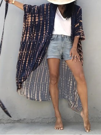 Loose tie-dye holiday kimono smock