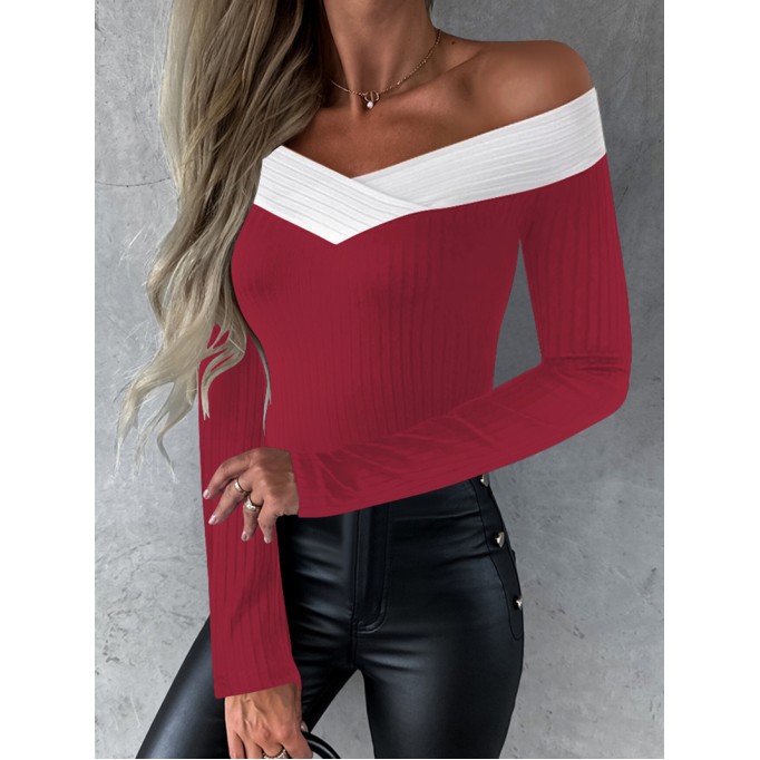 Off shoulder slim fitting long sleeved top