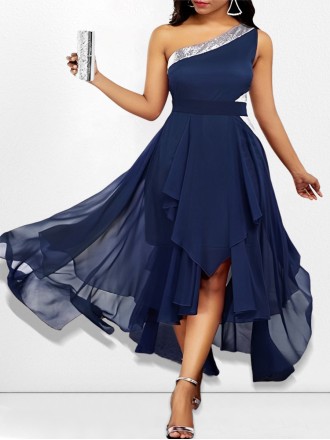 One-shoulder asymmetrical hem fashionable off-shoulder dress