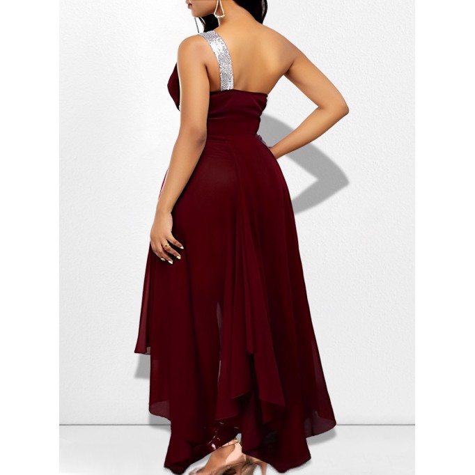 One-shoulder asymmetrical hem fashionable off-shoulder dress