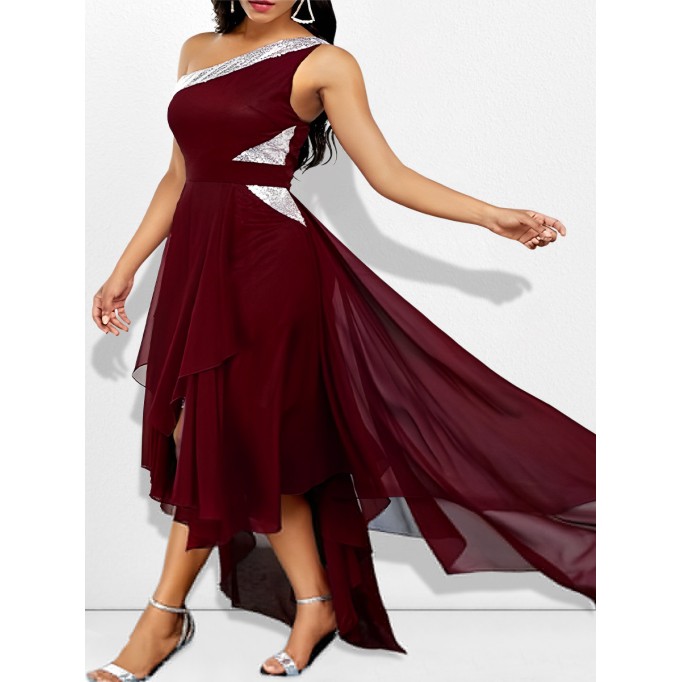 One-shoulder asymmetrical hem fashionable off-shoulder dress