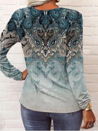 Owl long sleeve printed ethnic fashion T-shirt