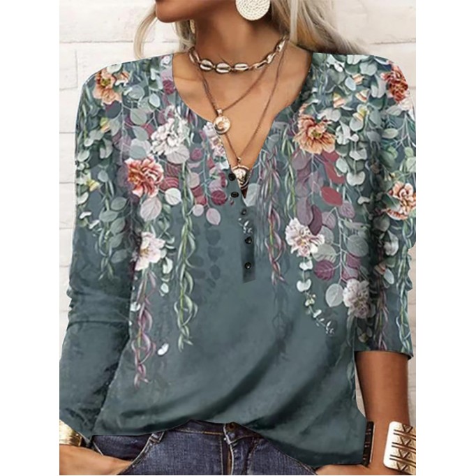 Owl long sleeve printed ethnic fashion T-shirt