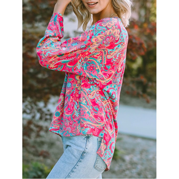 PAISLEY V NECK SHIFT CASUAL BLOUSE