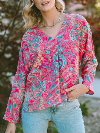 PAISLEY V NECK SHIFT CASUAL BLOUSE