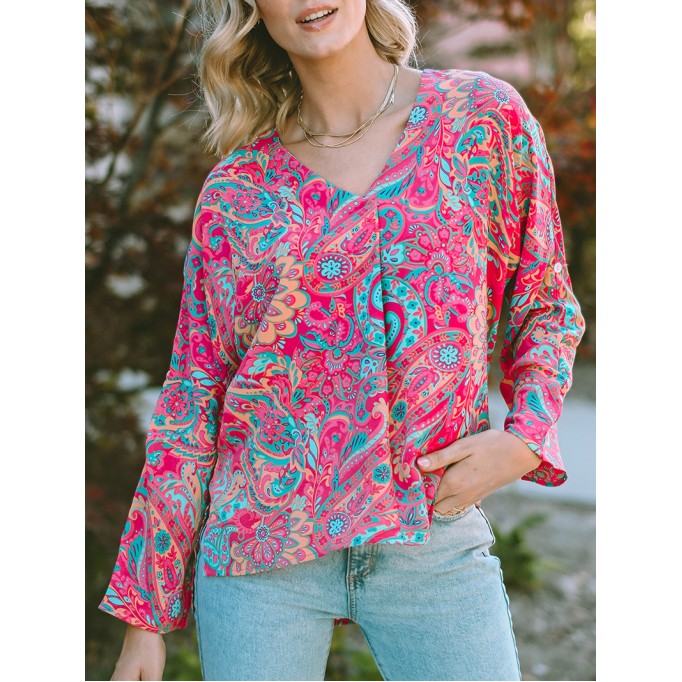 PAISLEY V NECK SHIFT CASUAL BLOUSE