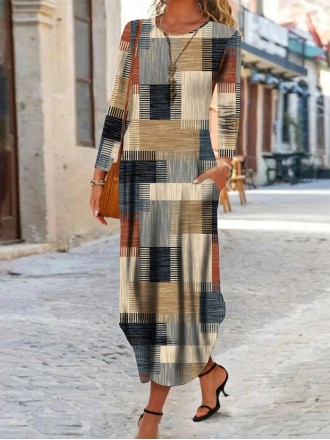 Plaid casual round neck dress