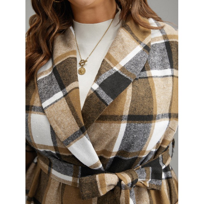 Plus-size women's elegant plaid coat