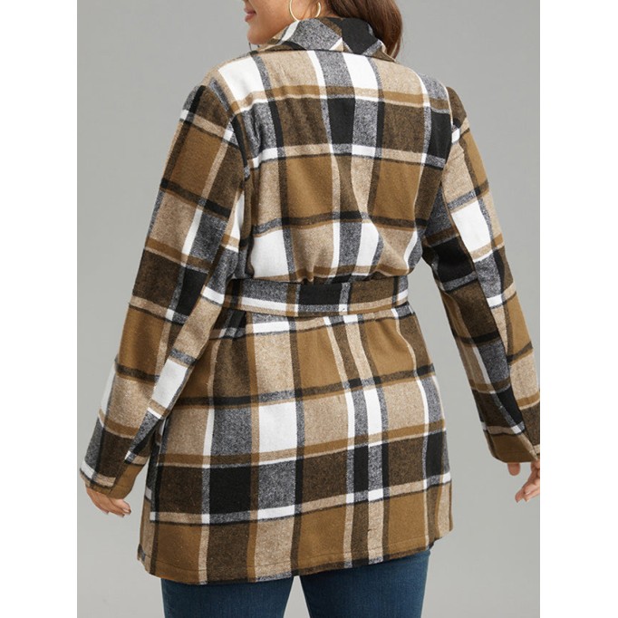 Plus-size women's elegant plaid coat