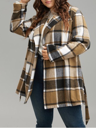 Plus-size women's elegant plaid coat