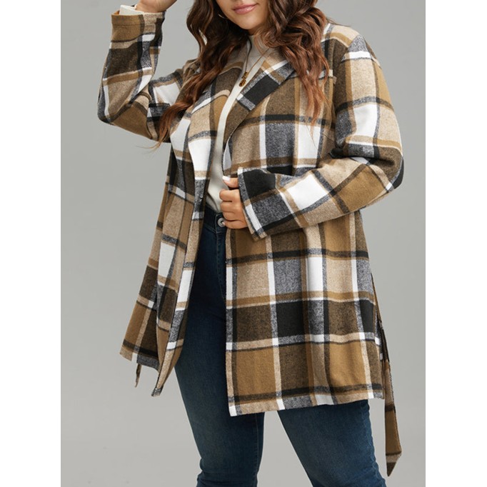 Plus-size women's elegant plaid coat