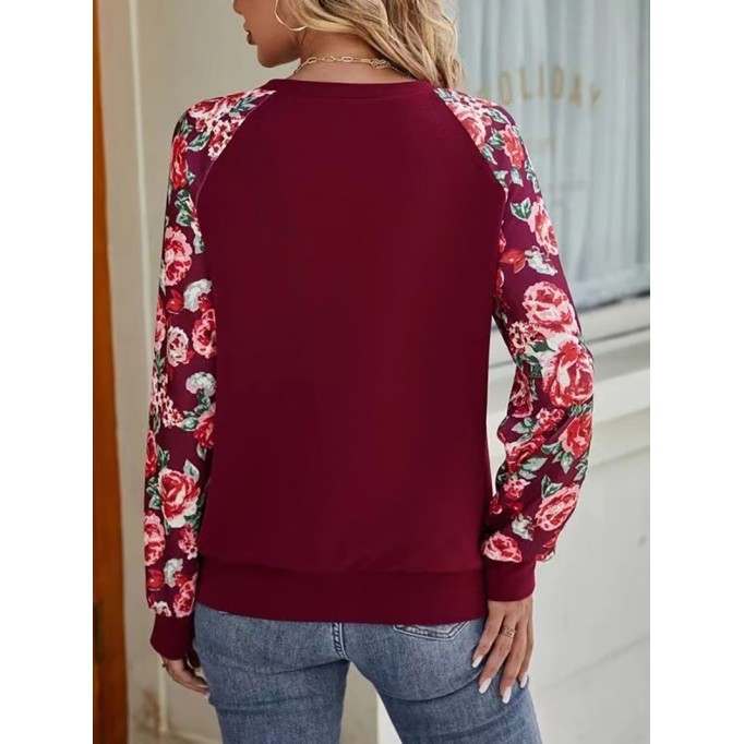 Printed patchwork casual round neck long-sleeved sweatshirt