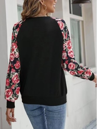 Printed patchwork casual round neck long-sleeved sweatshirt