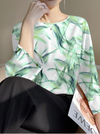 Printed satin shirt for women