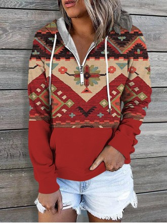 Printed zipper long sleeve fashionable casual sweatshirt