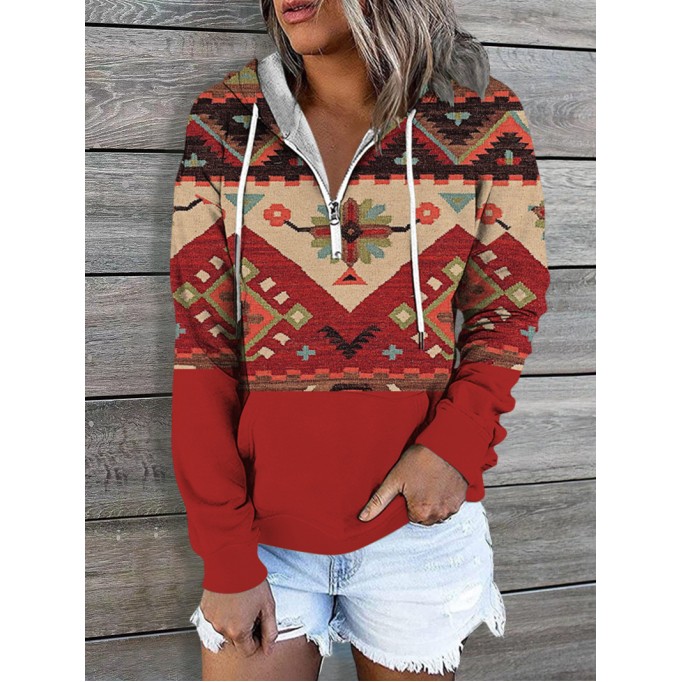 Printed zipper long sleeve fashionable casual sweatshirt