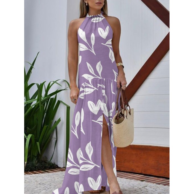 Purple halter dress with slit