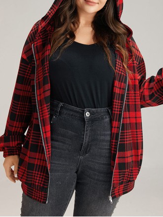 Red plaid hooded coat