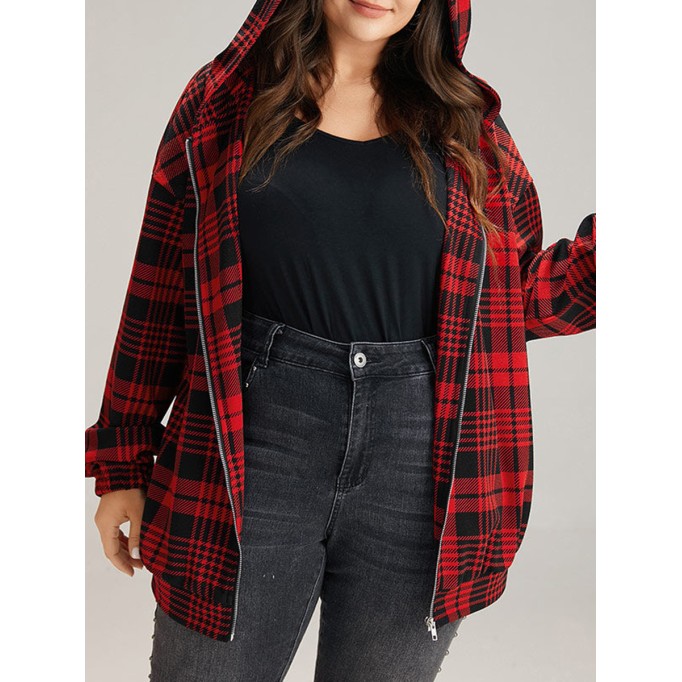 Red plaid hooded coat