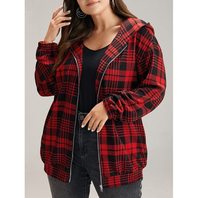 Red plaid hooded coat