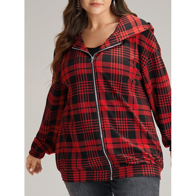 Red plaid hooded coat