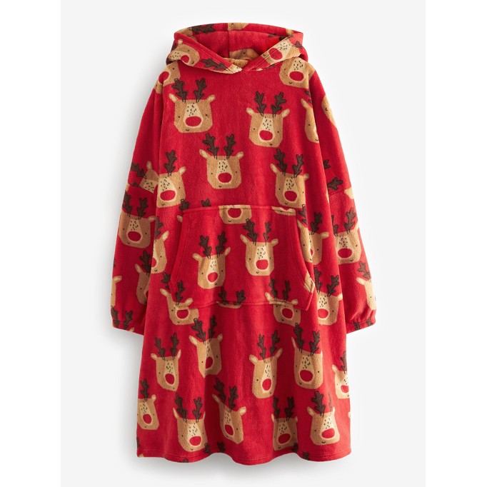 Red Reindeer Womens Oversized Blanket Hoodie