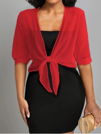 Red simple chiffon cardigan smock