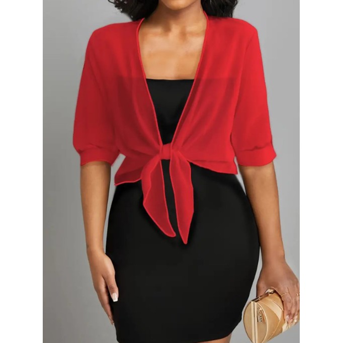 Red simple chiffon cardigan smock