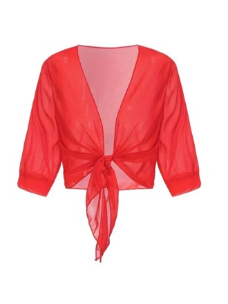 Red simple chiffon cardigan smock