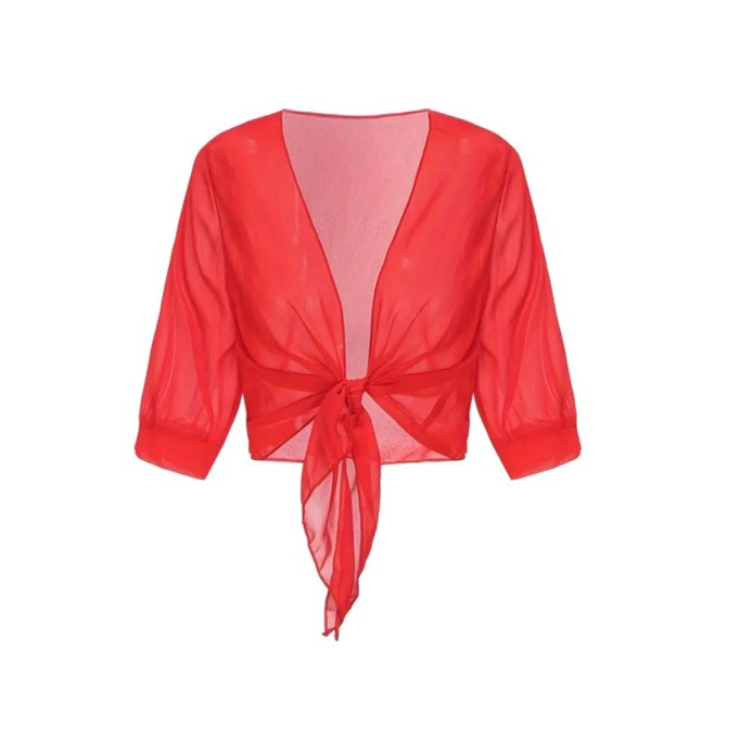 Red simple chiffon cardigan smock