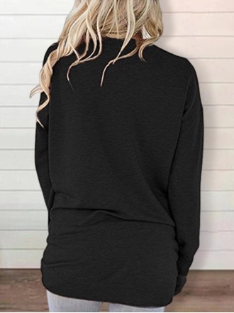 Round neck baton long sleeve pocket solid color loose T-shirt