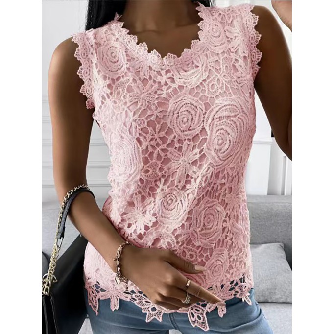 round neck lace vest top