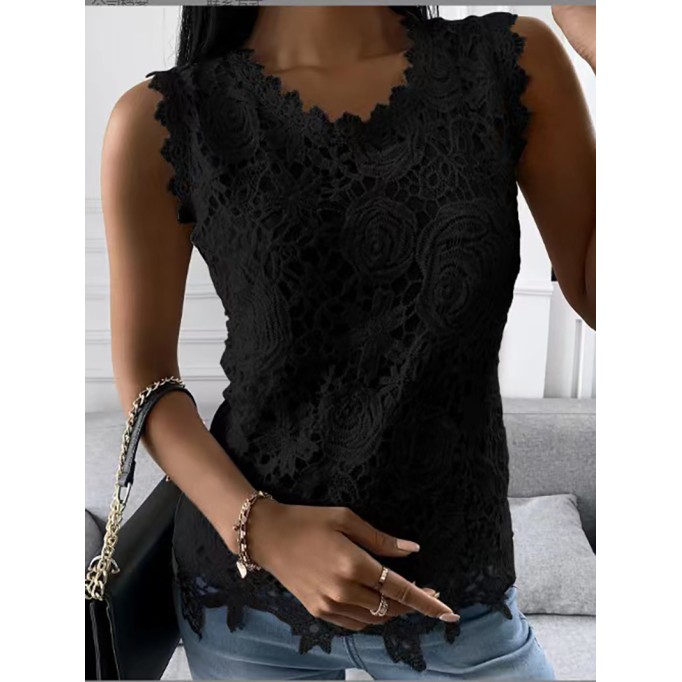 round neck lace vest top