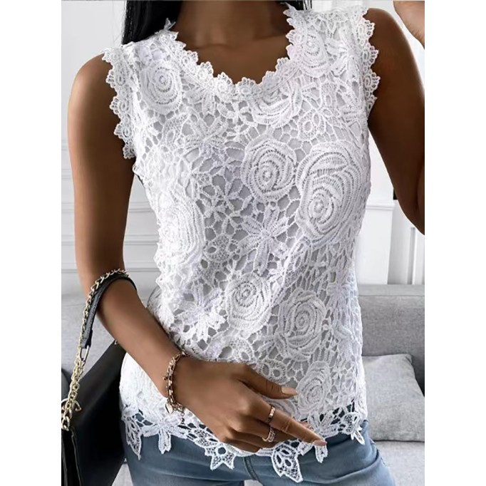 round neck lace vest top