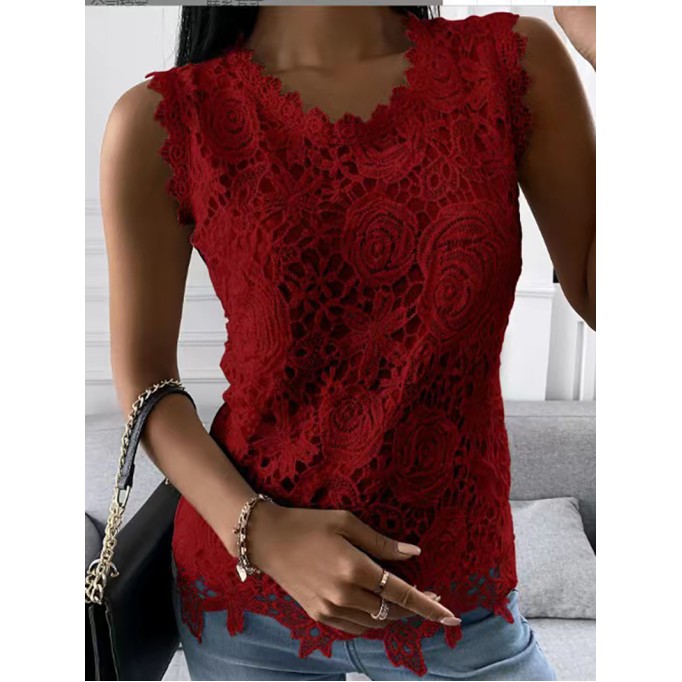 round neck lace vest top