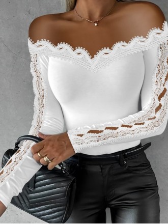 Sexy one-shoulder lace T-shirt top